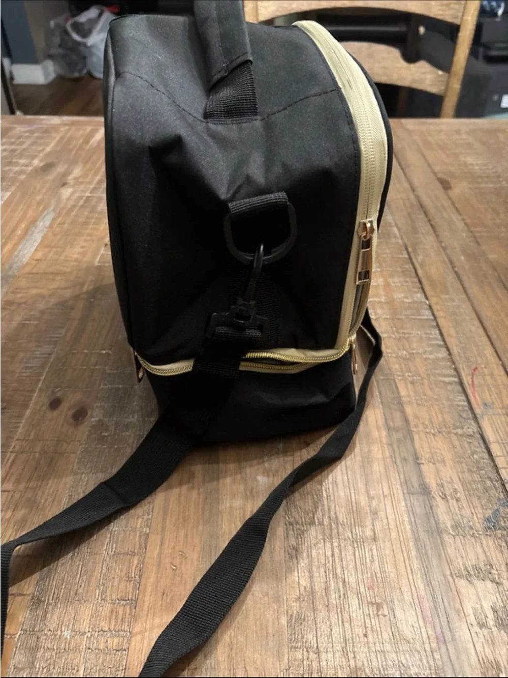 Black Crossbody Lunch Bag with Cream Trim